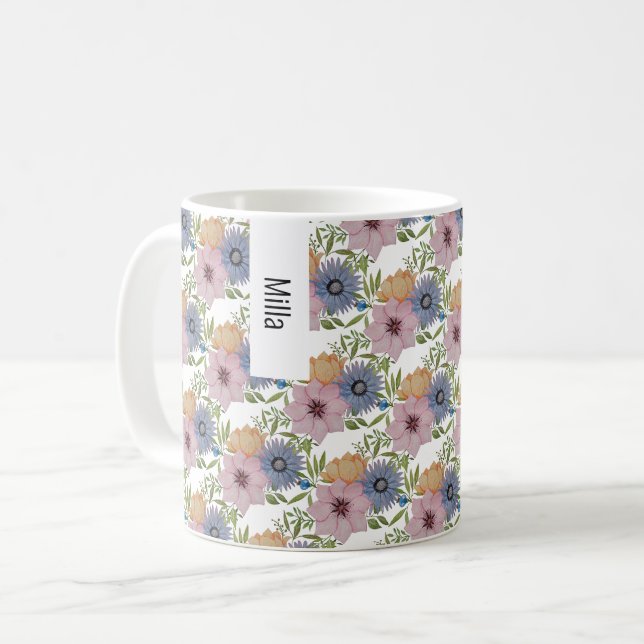 Taza De Café Jardín de primavera acuarela azul (Anverso izquierdo)