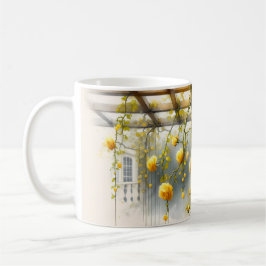 Taza De Café Jardín de rosas amarillas acuarela
