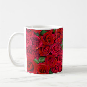 Taza De Café Jardín de Rosas Rojas Patrón Floral Sin Costuras R