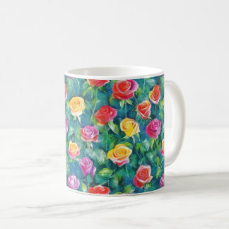 Taza De Café Jardín de rosas romántico en impresión de acuarela