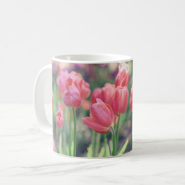 Taza De Café Jardín de tulipanes rosados (Anverso izquierdo)
