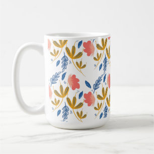 Taza De Café Jardín de Verano Florales Coral Azul Verde