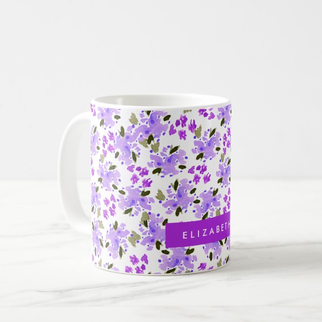 Taza De Café Jardín floral morado acuático personalizado (Anverso izquierdo)