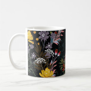 Taza De Café Jardín floral oscuro: Patrón nocturno floreciente