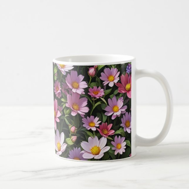 Taza De Café Jardín florido rosa y blanco (Derecha)