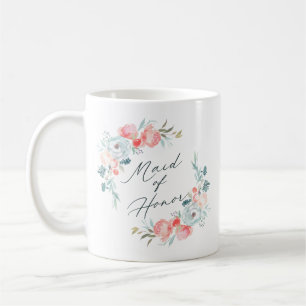 Taza De Café Jardín Francés Floral Peonía Dama de Honor Cita
