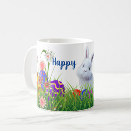 Taza De Café Jardín inglés conejo feliz de Pascua y huevos colo