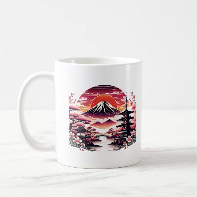 Taza De Café Jardín japonés Sakura Monte Fuji Flor de cerezo (Izquierda)