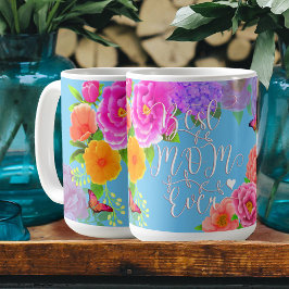 Taza De Café Jardín Romántico de Peonías Azul Mejor Mamá