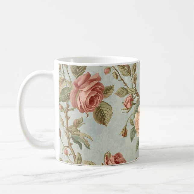 Taza De Café Jardín Romántico de Rosas Antiguas (Izquierda)
