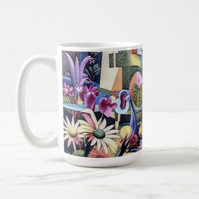 Taza De Café Jardín Surreal - Diseño de Ilustracion floral 1 (Izquierda)