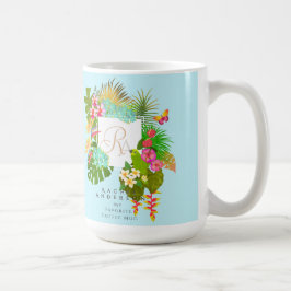 Taza De Café Jardín tropical Monograma Azul