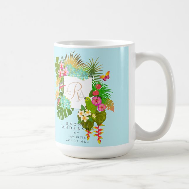 Taza De Café Jardín tropical Monograma Azul (Derecha)