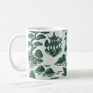 Taza De Café Jardín Willow Jade con Pagoda y Bote