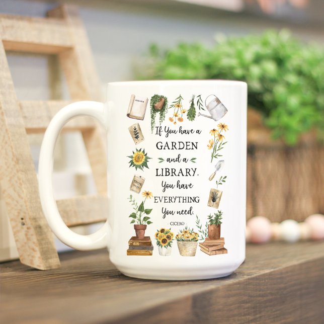 Taza De Café Jardinería y biblioteca citan girasol y hierbas (Lifestyle photo)