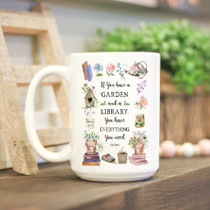 Taza De Café Jardinería y cita de biblioteca Jardín floral