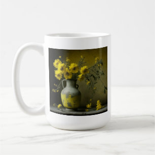 Taza De Café Jarrón Antiguo de Flores Amarillas