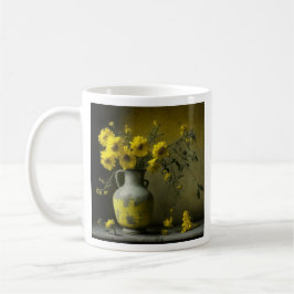 Taza De Café Jarrón Antiguo de Flores Amarillas