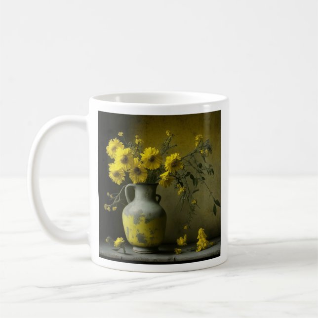 Taza De Café Jarrón Antiguo de Flores Amarillas (Izquierda)