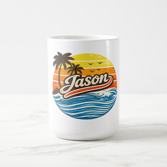 Taza De Café Jason Retro Sunset Name Design (Centro)