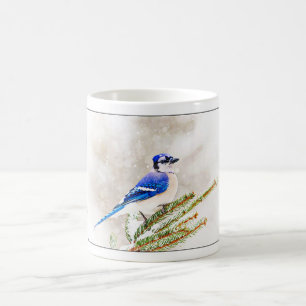 Taza De Café Jay azul en invierno