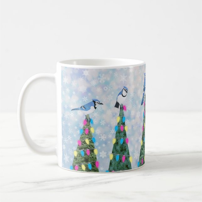 Taza De Café jays azules y árboles de Navidad (Izquierda)