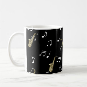 Taza De Café Jazzy Saxophone & Musical Notes 