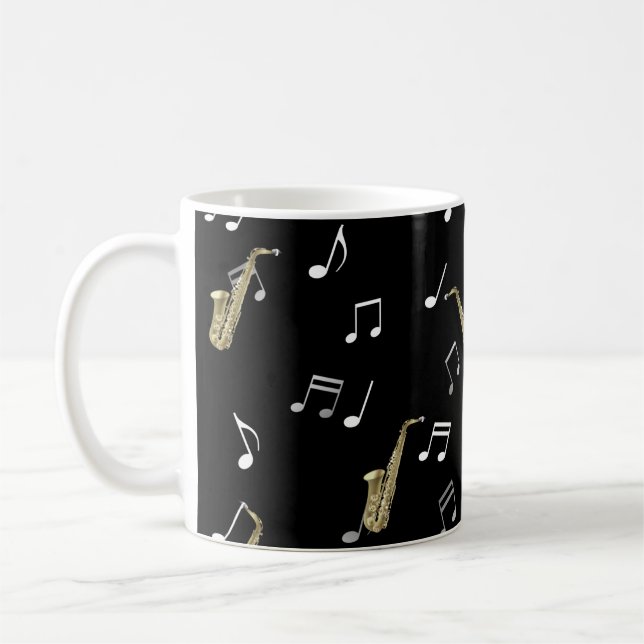 Taza De Café Jazzy Saxophone & Musical Notes  (Izquierda)