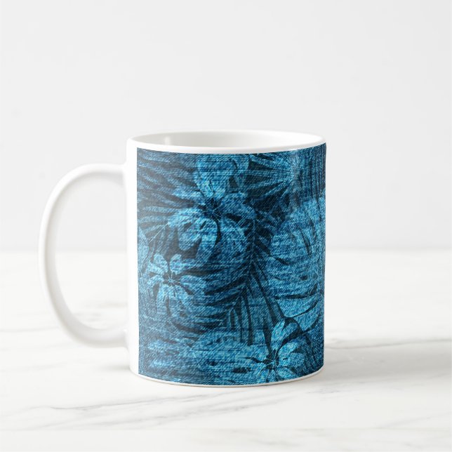 Taza De Café jeans con estampado de hojas tropicales (Izquierda)