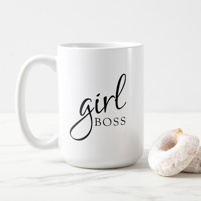 Taza De Café Jefe Chica Elegante Negro Y Blanco (Con donut)