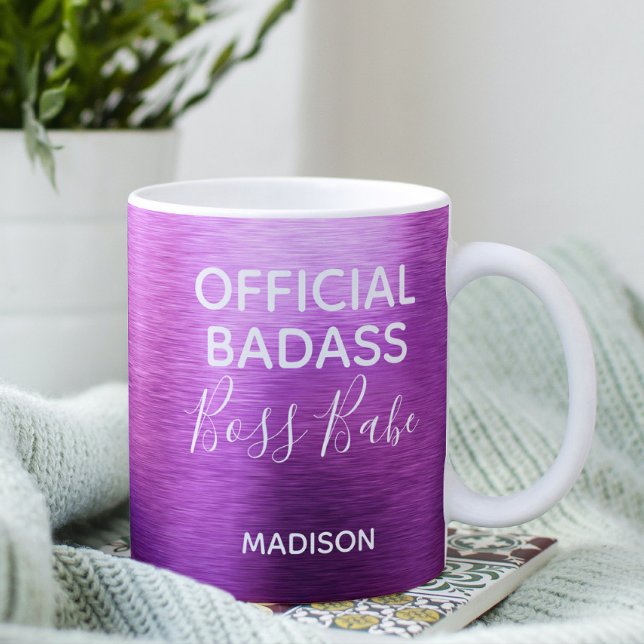 Taza De Café Jefe de Badass oficial Babe nombre morado metálico (Subido por el creador)