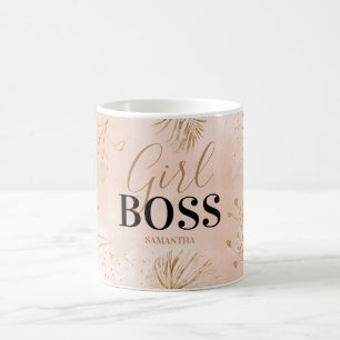 Taza De Café Jefe de Chica Rosa y Dorado de Moda Nombre