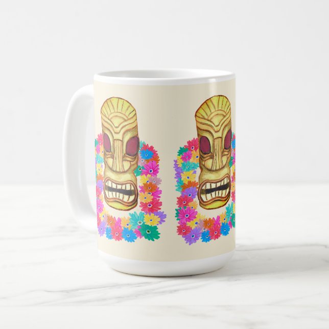Taza De Café Jefe de Tiki Hawaiian Lei (Anverso izquierdo)