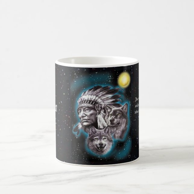 Taza De Café Jefe indio y lobos (Centro)