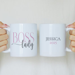 Taza De Café Jefe Lady Pink y Gray