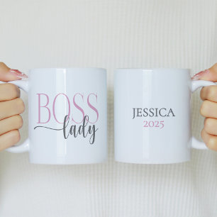 Taza De Café Jefe Lady Pink y Gray