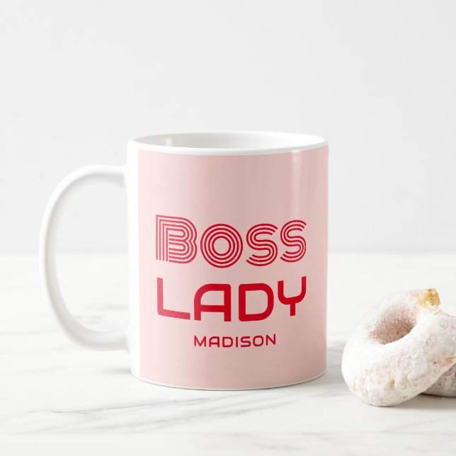 Taza De Café Jefe Retro Lady Rosa Y Red Personalizado (Con donut)