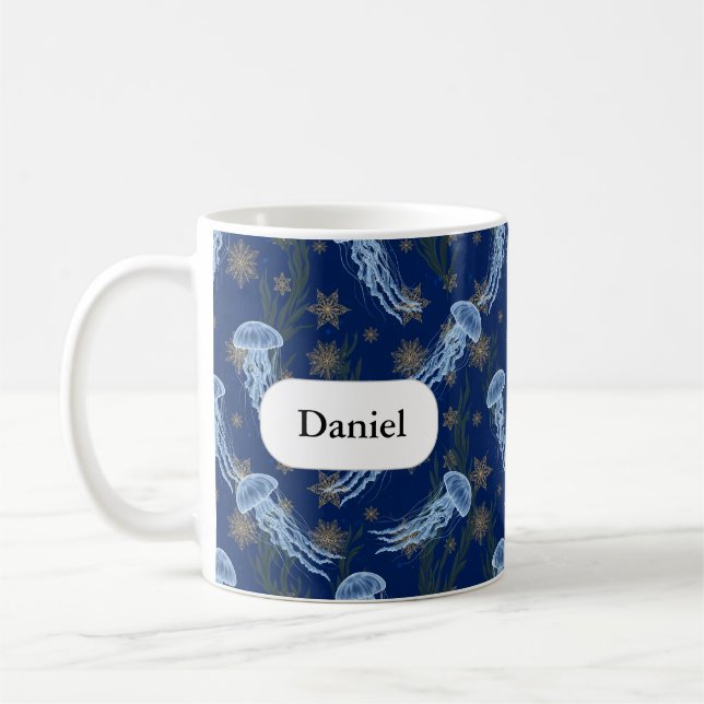 Taza De Café Jellyfish Ocean See Dreamy Nautical Custom Name (Izquierda)