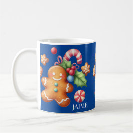 Taza De Café Jengibre Navidad Menta Azul Nombre
