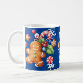 Taza De Café Jengibre Navidad Menta Azul Nombre Nieve