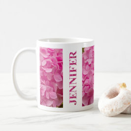 Taza De Café "Jennifer" Elegante hidrangea rosa Floral Letter
