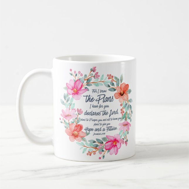 Taza De Café Jeremías 29:11 Porque conozco los Planes Floral Ro (Izquierda)