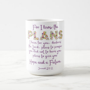 Taza De Café Jeremías 29:11 Púrpura, Florales Cristianas