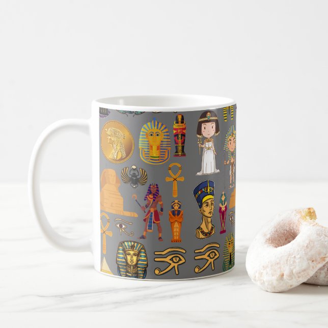 Taza De Café Jeroglífico egipcio antiguo -Faraón patrón (Con donut)