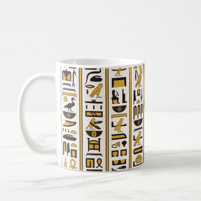 Taza De Café Jeroglíficos Egipcios: Amarillo-Negro Sin Marea. (Izquierda)