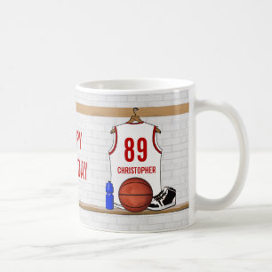 Taza De Café Jersey blanco y rojo personalizado del baloncesto