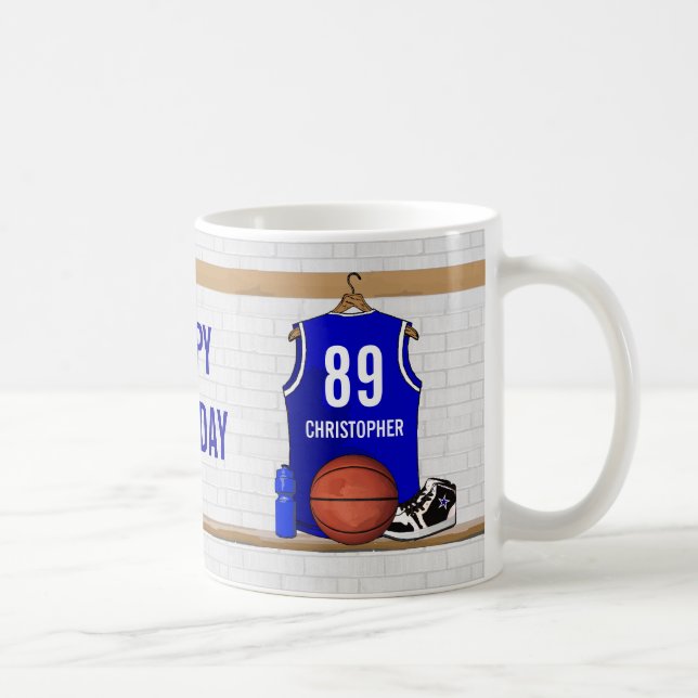 Taza De Café Jersey de baloncesto blanco y azul personalizado (Derecha)