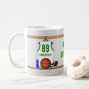 Taza De Café Jersey de baloncesto blanco y verde personalizado
