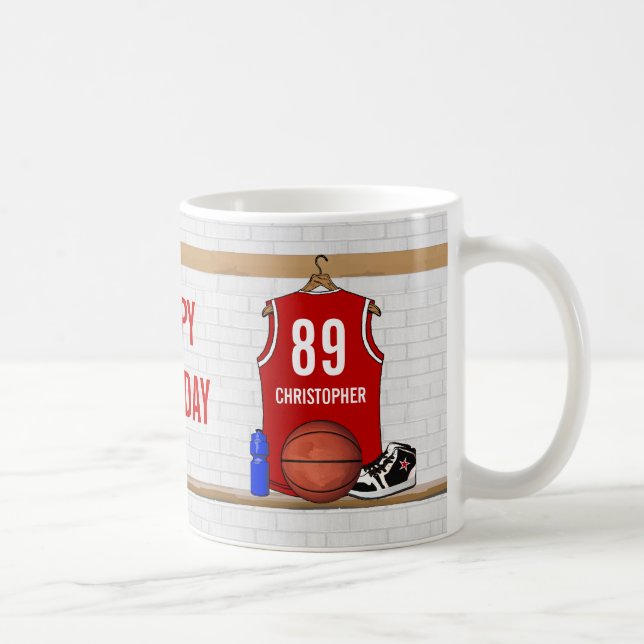 Taza De Café Jersey de baloncesto rojo y blanco personalizado (Derecha)