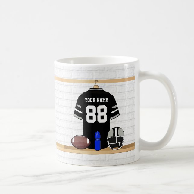 Taza De Café Jersey de Fútbol Gris Negro y Plateado Personaliza (Derecha)